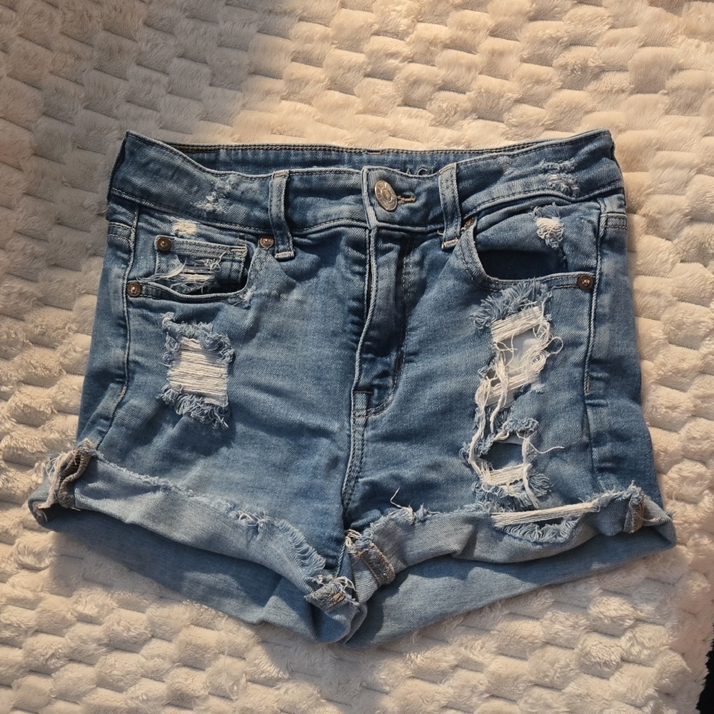 American Eagle Outfitters Light Blue Distressed Jean Shorts